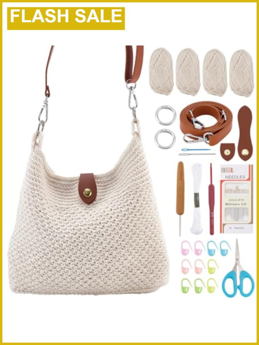 DIY Crochet Bag Kit for Beginners Boho Tote Purse w/ Yarn Hooks Strap